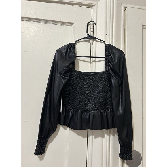 Aqua Square Neck Faux Leather Long Sleeve Peplum Top NWT | S - Picture 1 of 4